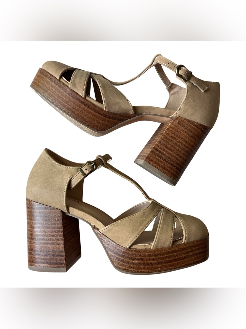 CUSHIONARE TIZZY PLATFORM HEELED SANDALS TAN SIZE 6 WOMENS